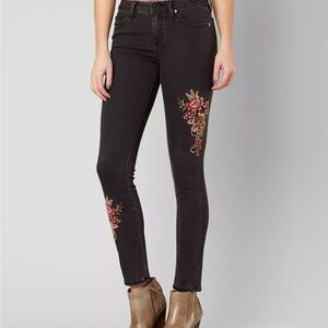 Miss Me Black Skinny Jeans with Floral Embroidery